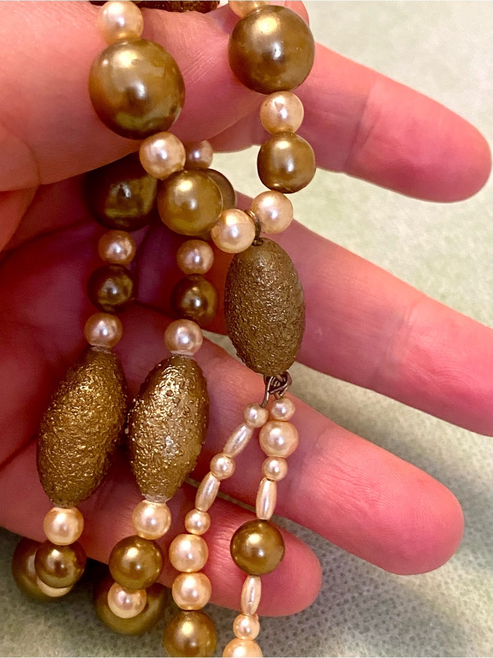 Gold and Ivory Beaded Women's Necklace - Classic Elegant Strand - Picture 4 of 5